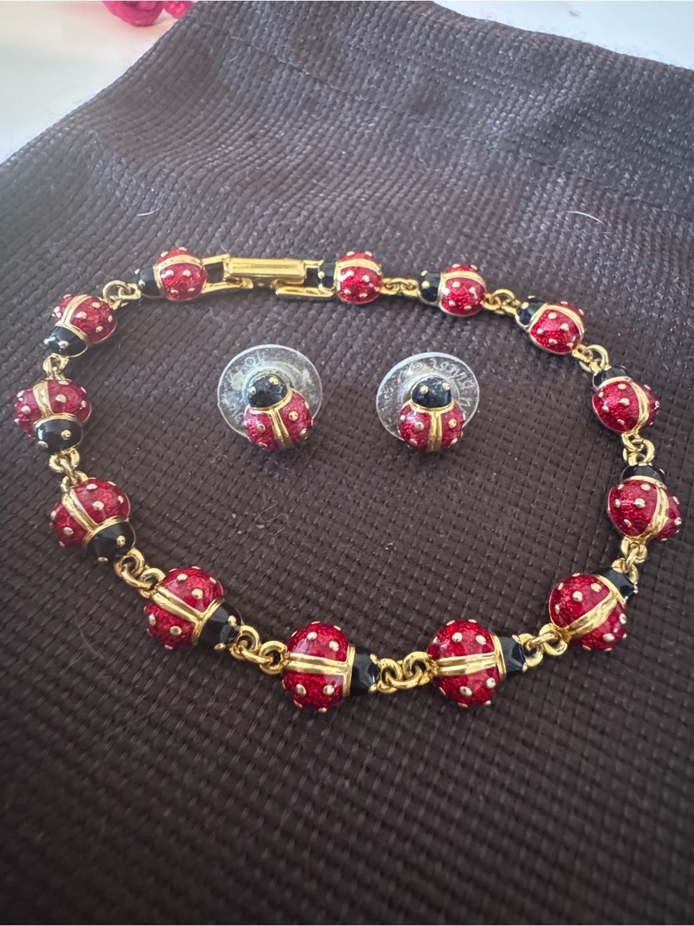Joan Rivers Ladybug Earrings & Bracelet set